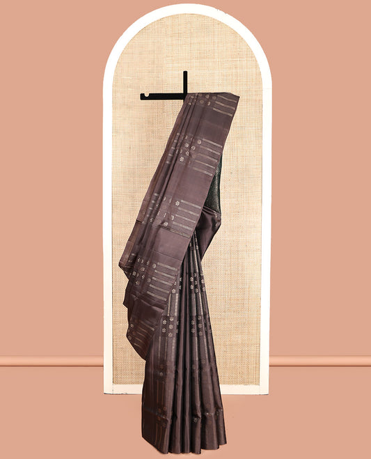 Borderless Brown Mayuri Lite Silk Mix Saree, Steeped with Subtle Zari Buttas, Complemented by Contrast Intricately Designed Pallu and a Contrast Blouse