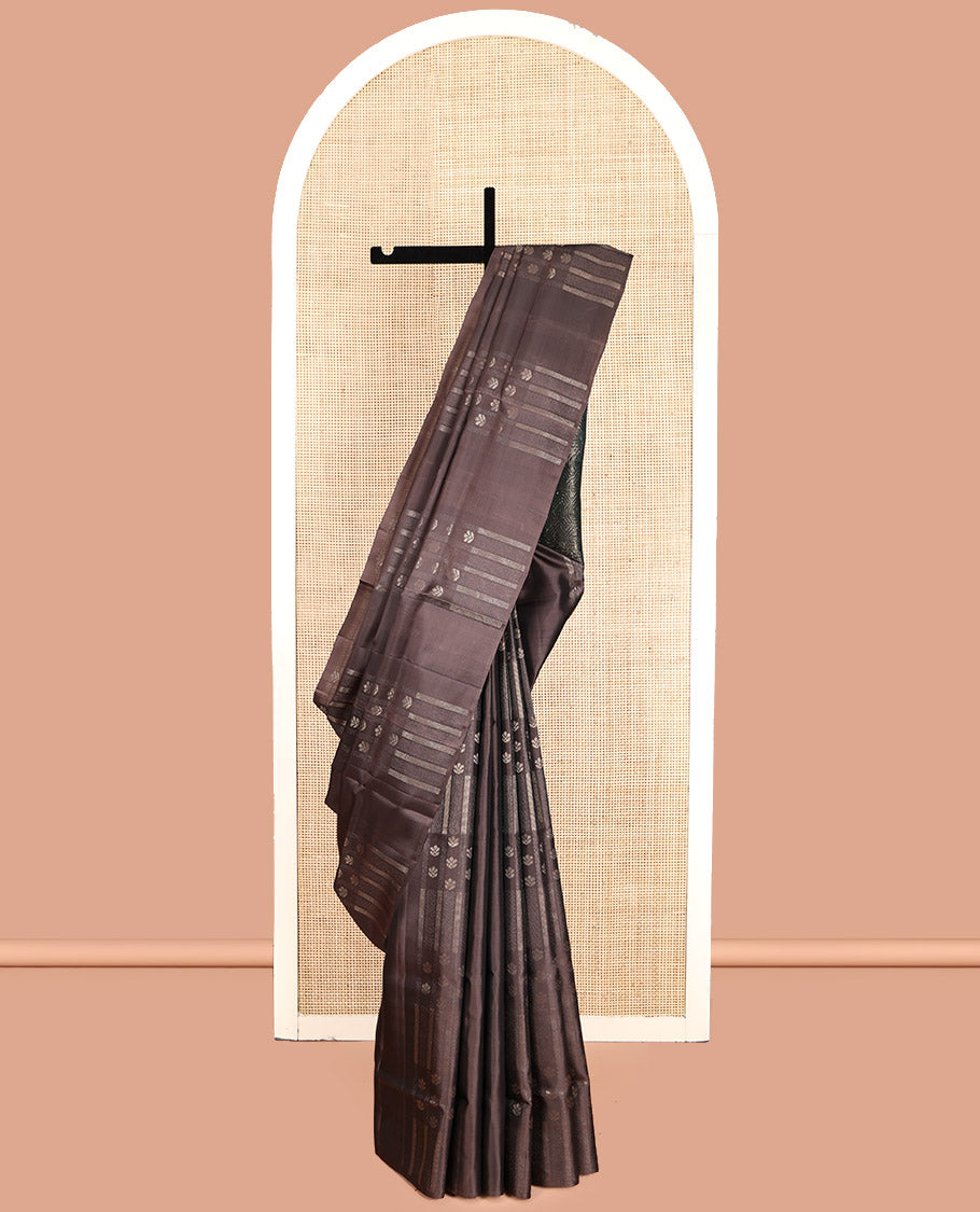 Borderless Brown Mayuri Lite Silk Mix Saree, Steeped with Subtle Zari Buttas, Complemented by Contrast Intricately Designed Pallu and a Contrast Blouse