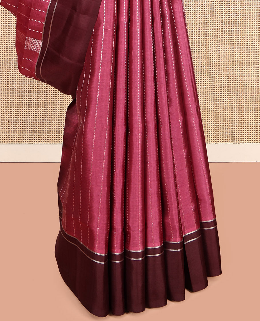 Pink Mayuri Soft Silk Saree, Detailed with Zari Stripes, Contrast Zari Striped Border, Grand Jaal Pallu, and Contrast Blouse