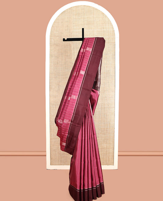 Pink Mayuri Soft Silk Saree, Detailed with Zari Stripes, Contrast Zari Striped Border, Grand Jaal Pallu, and Contrast Blouse