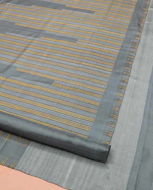 Borderless Grey Mayuri Soft Silk Saree, Subtly Woven with Muthu Stripes on Its Body, a Subtly Self-Pallu, and Paired with a Matching Blouse