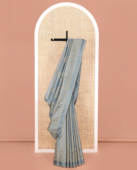 Borderless Grey Mayuri Soft Silk Saree, Subtly Woven with Muthu Stripes on Its Body, a Subtly Self-Pallu, and Paired with a Matching Blouse