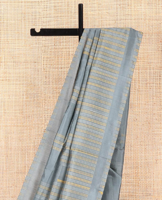 Borderless Grey Mayuri Soft Silk Saree, Subtly Woven with Muthu Stripes on Its Body, a Subtly Self-Pallu, and Paired with a Matching Blouse