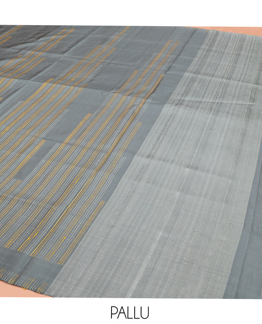 Borderless Grey Mayuri Soft Silk Saree, Subtly Woven with Muthu Stripes on Its Body, a Subtly Self-Pallu, and Paired with a Matching Blouse