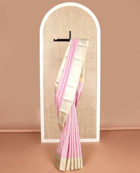 Pink striped design mysore silk saree with contrast zari border & pallu of argyle design