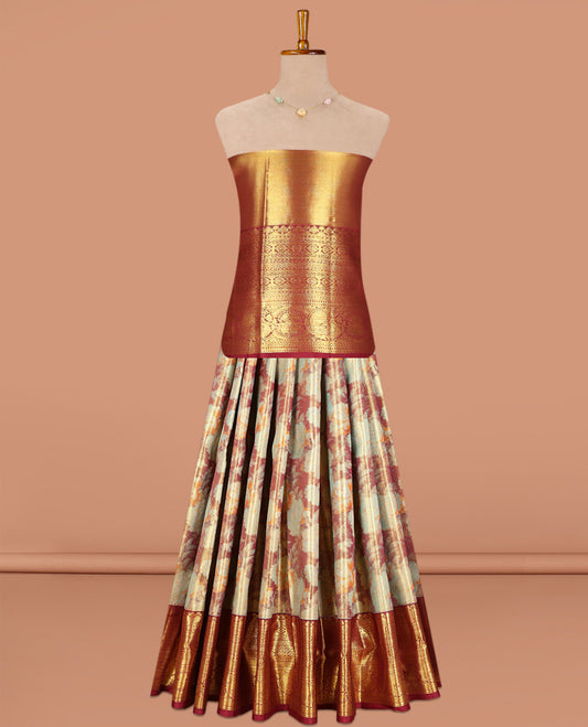 Light Maroon Pure Silk Navarathna Pavadai Material Set