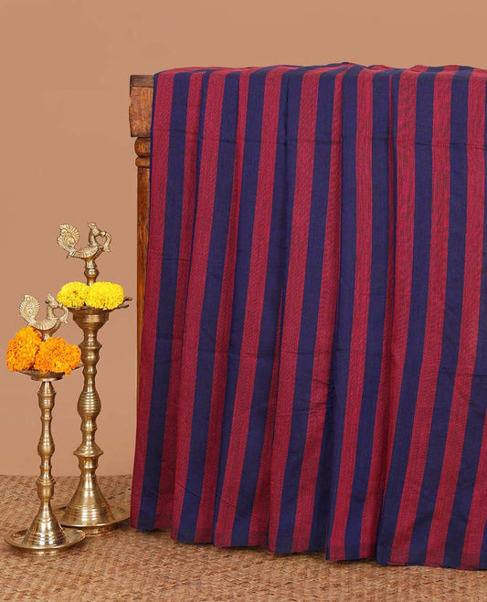 Borderless royal blue striped jute cotton saree with lining pallu & plain blouse