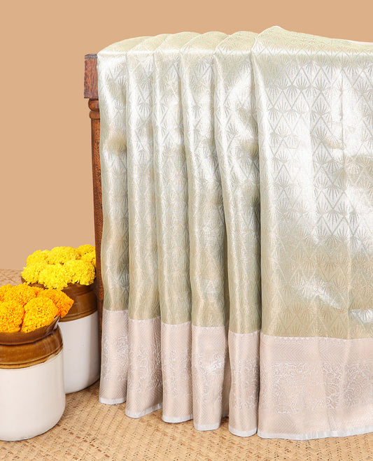 Pista green weaving design banaras kora tissue saree with contrast jacquard border & rich pallu along with brocade blouse