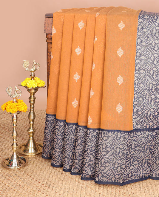 Mustard thread weaving butta silk cotton saree with contrast traditional weaving border & rich pallu along with plain blouse