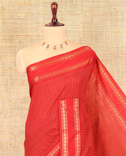 Rani Checked Kalyani Cotton Saree, Contrast Rettai Pettu Rudraksham Border and a Matching Blouse