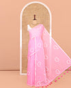 Borderless Pink Khadi Mul Cotton Saree, Steeped with Heart Motifs Print, and No Blouse