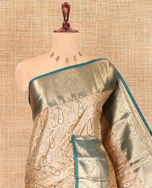 Gold Art Silk Saree, Ornamented with Floral-Paisley Jacquard Design, a Traditional Zari Border, Intricate Pallu, and a Matching Blouse