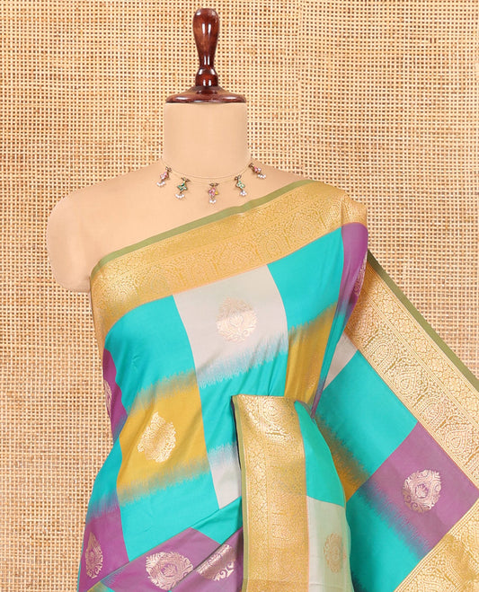 Mehendi Elite Soft Silk Saree, Elevated with Zari Buttas and Checks, a Contrast Traditional Border, Grand Pallu, and a Contrast Blouse