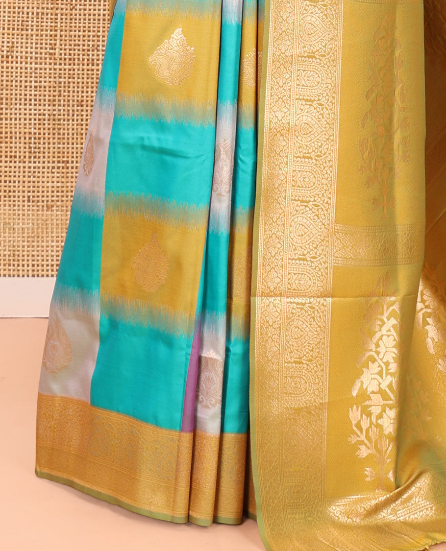 Mehendi Elite Soft Silk Saree, Elevated with Zari Buttas and Checks, a Contrast Traditional Border, Grand Pallu, and a Contrast Blouse