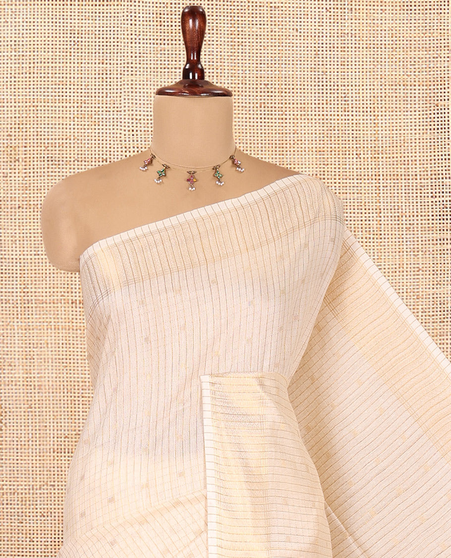Cream Bhagalpur Cotton Saree, Steeped with Butta Enclosed Checks, a Zari Border, Self-Pallu, and a Matching Blouse