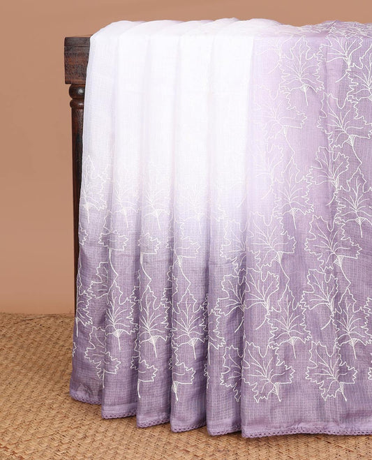 Purple thread embroidery kotta cotton saree with lace border & lace border pallu along with plain blouse