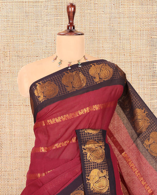 Purple Peacock Buttas Sungudi Cotton Saree, Contrast Checked Peacock Border, Contrast Blouse