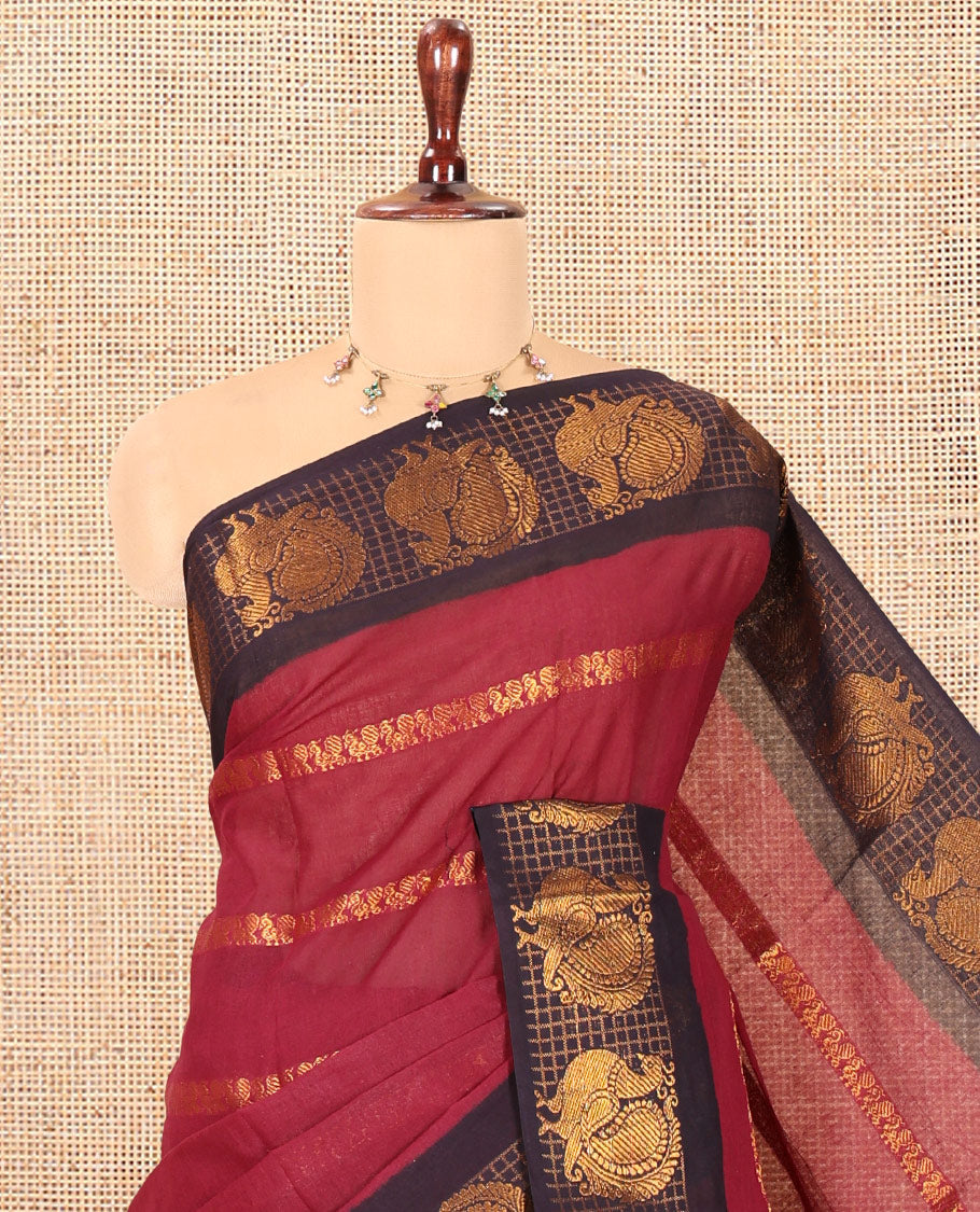 Purple Peacock Buttas Sungudi Cotton Saree, Contrast Checked Peacock Border, Contrast Blouse