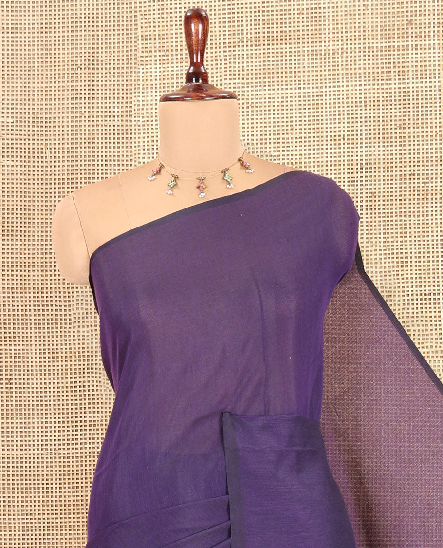 Borderless Dark Violet Plain Khadi Cotton Saree