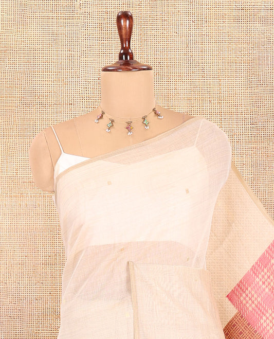 Borderless Chikku-Mustard Munga Cotton Saree