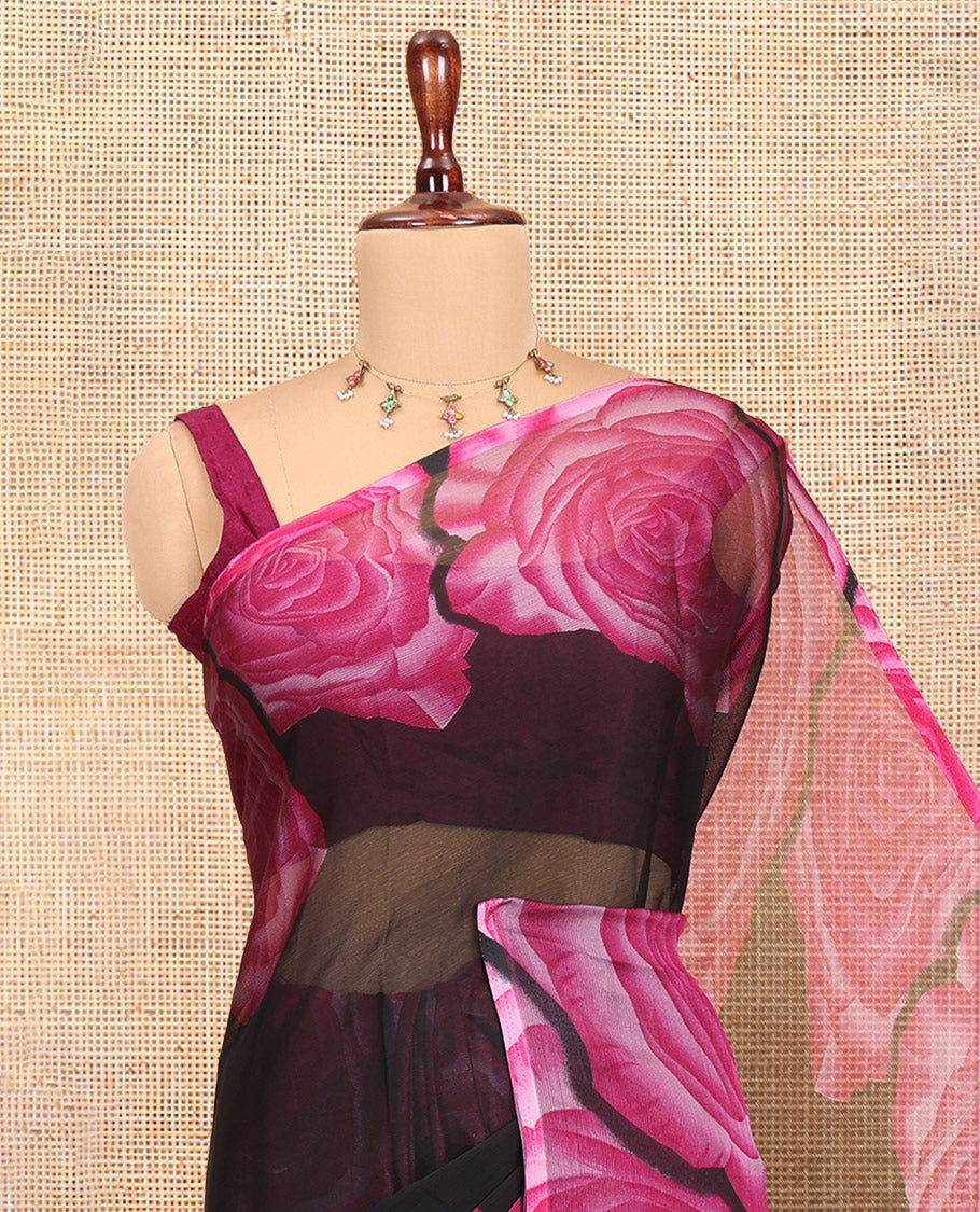 Black-Pink Plain Rangoli Chiffon Saree