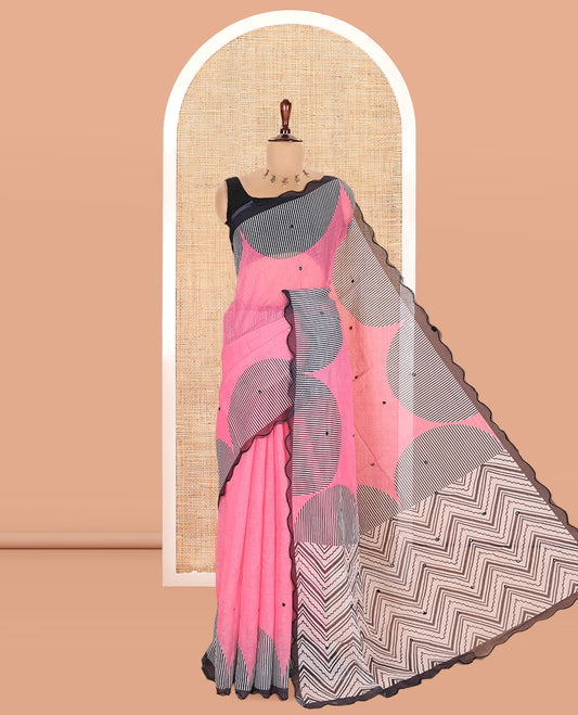 Pink Linen Cotton Saree