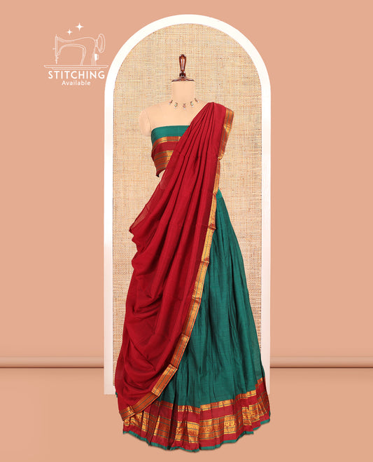 Green-Red Mercerised Cotton Half-Saree