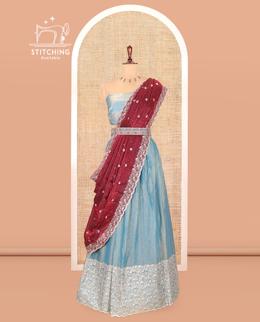 Steel Blue Moss Organza Half-Saree