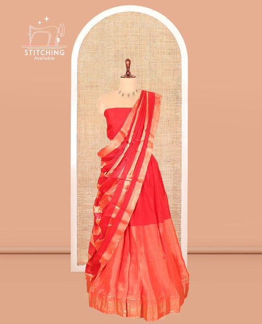 Dark Orange Velvet Organza Half-Saree