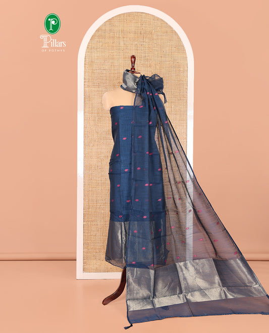 Peacock Blue Semi-Linen Material Churidar, Delicately Woven with Thread Buttas Skirt, a Plain Bottom, and a Thread Buttas Dupatta