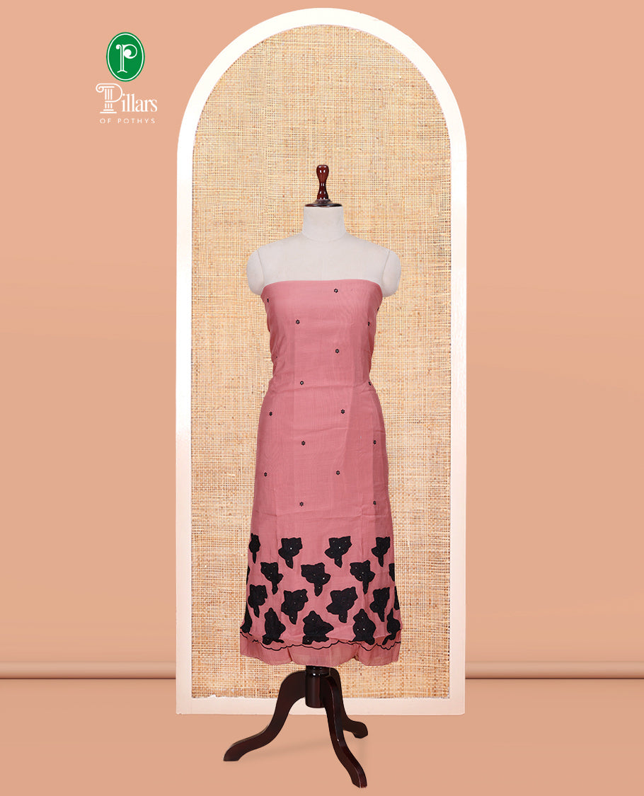 Onion Pink Mul Chanderi Material Churidar Features Floral Thread Embroidered Top, a Matching Bottom, and an Scallop Embroidered Dupatta