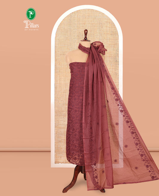 Brown Kota Chex Material Chudiddar, Floral Vine Embroidered Top, Santoon Bottom, Embroidered Dupatta