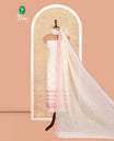 Cream Semi-Silk Material Churidar Features Thread-Sequins Embroidered Top, a Plain Bottom, a Embroidered Dupatta