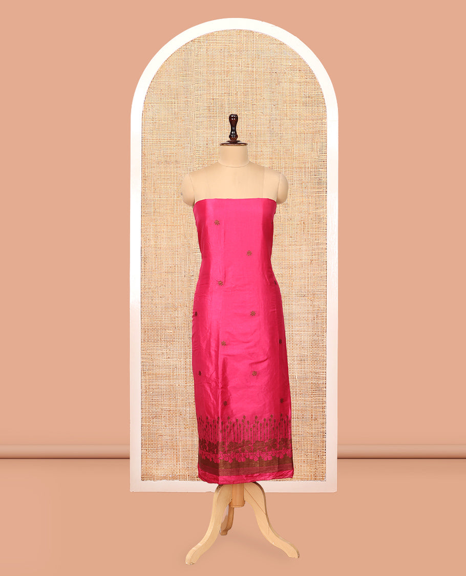 Rani Pink Semi Silk Material Chudidar Set, Adorned with Copper Zari Intricate Design Woven Top, a Santoon Bottom, Matching Dupatta