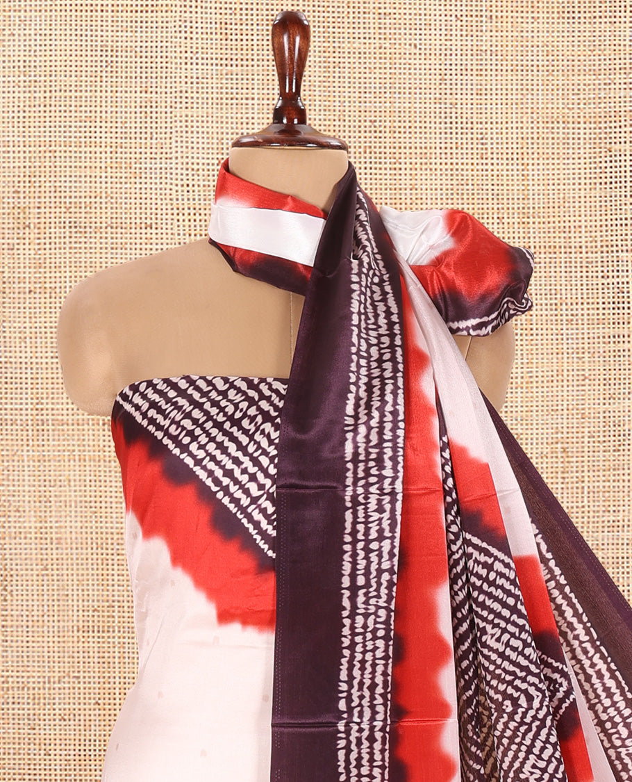 Ivory-Red Satin Crepe Material Chudidar Set