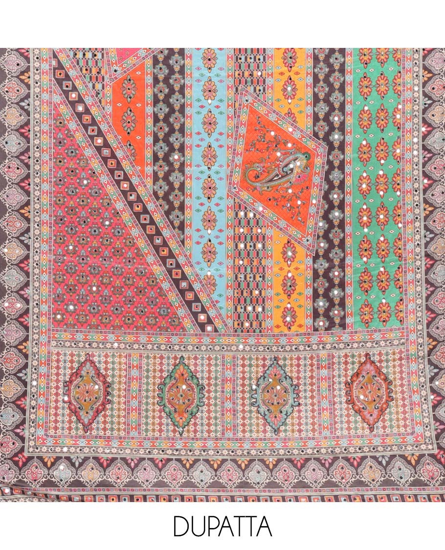 Black jamdani print, mirror work crepe chudidhar material top with santoon material pant & jamdani design print, mirror work dupatta