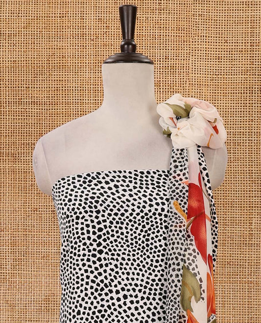 Black-white material chudidar set, cheetah animal printed Italian crepe top, Italian crepe bottom & dupatta of floral-animal skin print