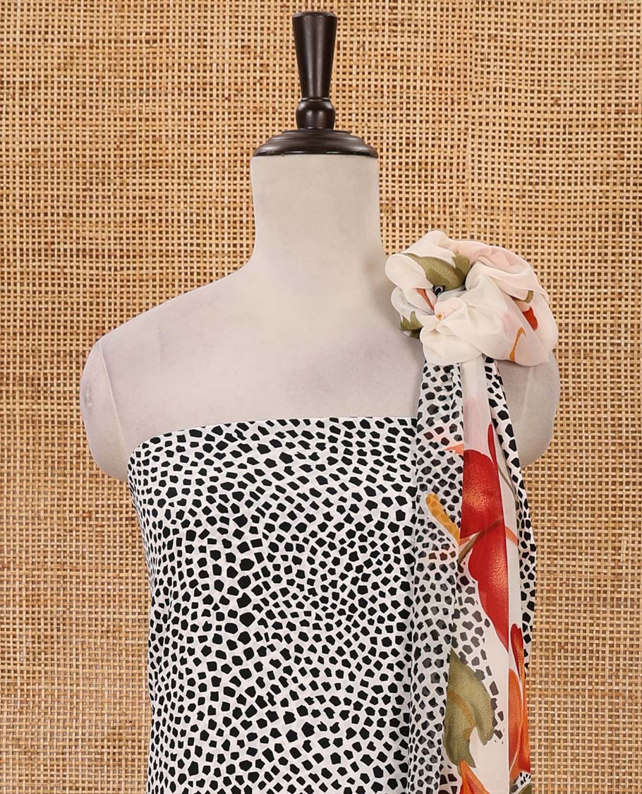 Black-white material chudidar set, cheetah animal printed Italian crepe top, Italian crepe bottom & dupatta of floral-animal skin print