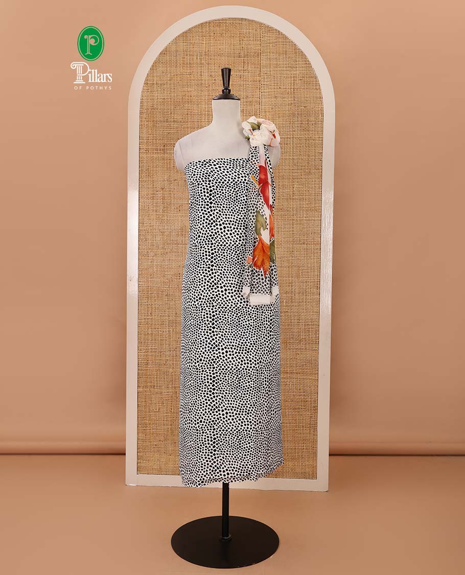 Black-white material chudidar set, cheetah animal printed Italian crepe top, Italian crepe bottom & dupatta of floral-animal skin print