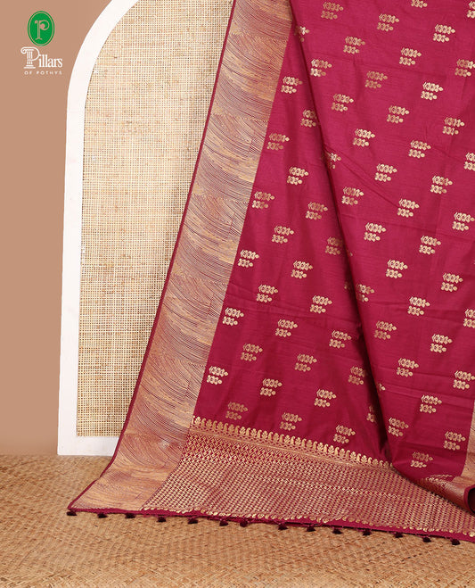 jamun pink floral zari butta dola raw silk saree with geometrical border & zig zag mango design pallu along with geometrical zari blouse