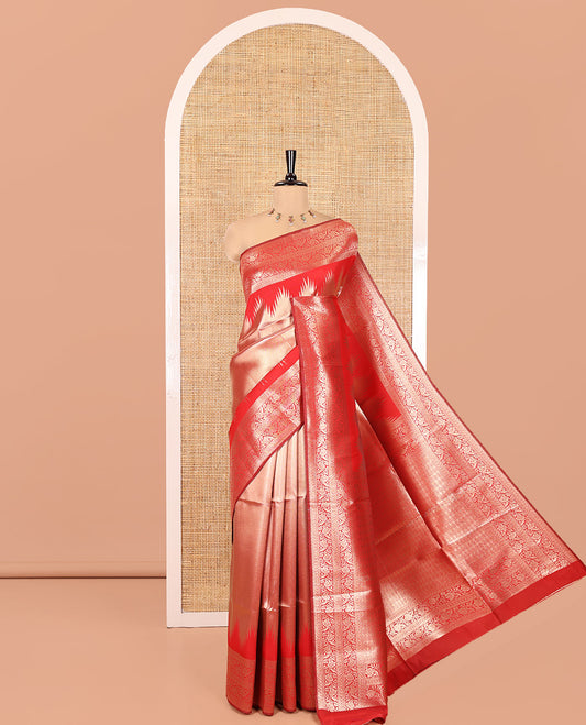 Red Litchi Saree Features Tissue-Zari Weave, a Temple Kodi Visiry Border, Grand Pallu and a Matching Blouse