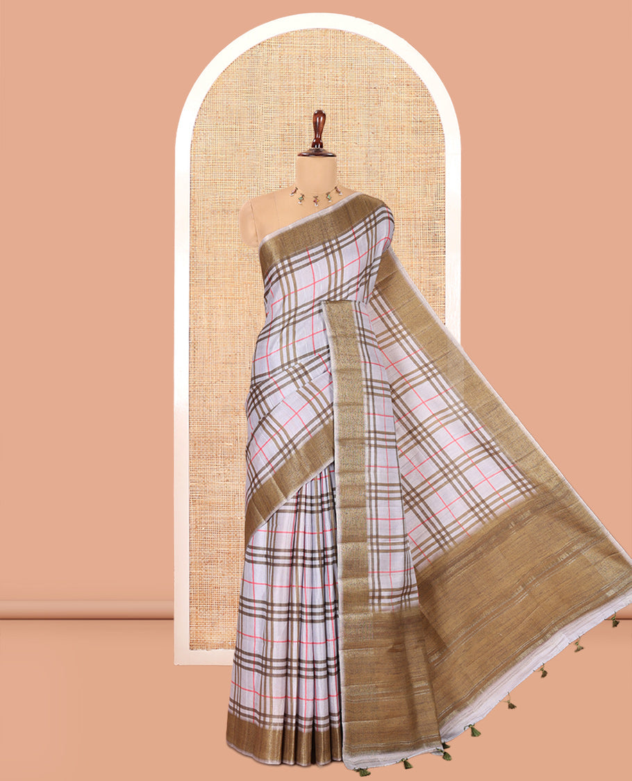 Grey Fancy Tussar Silk Saree