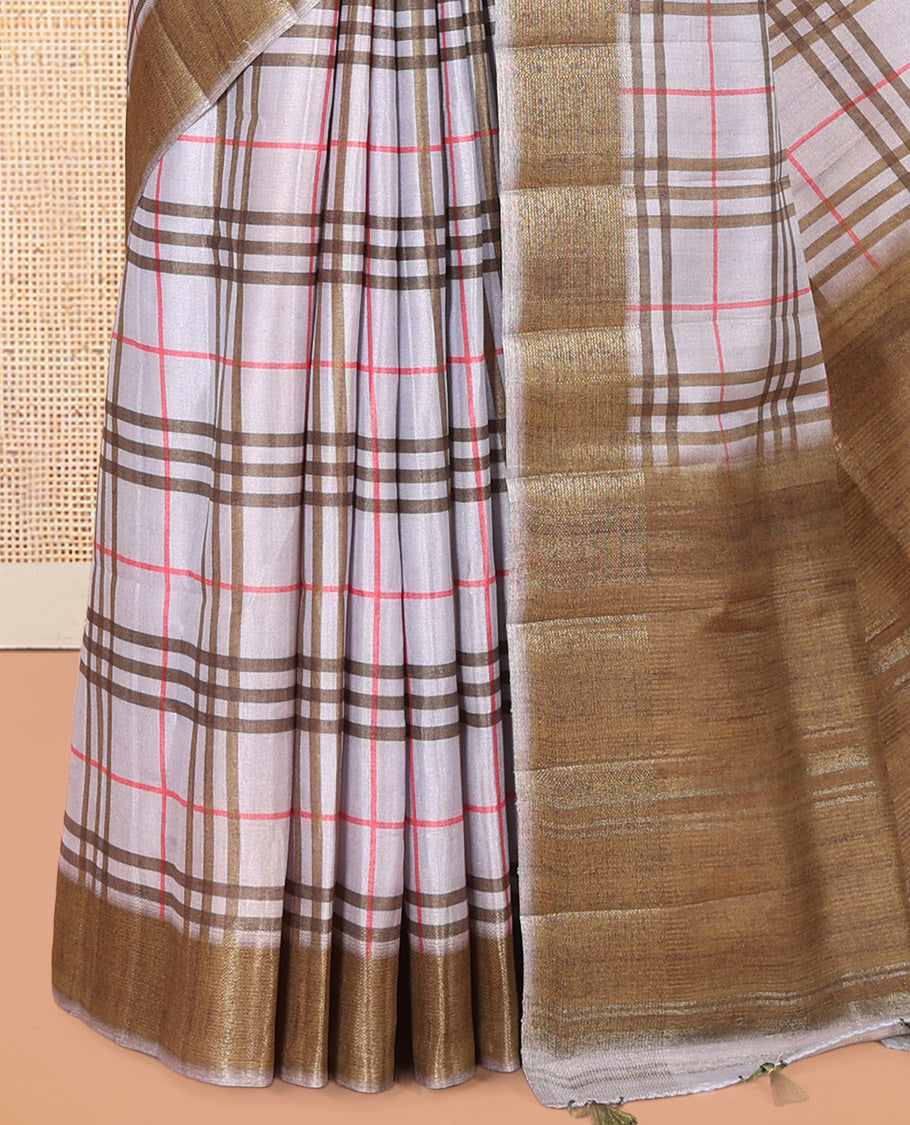 Grey Fancy Tussar Silk Saree