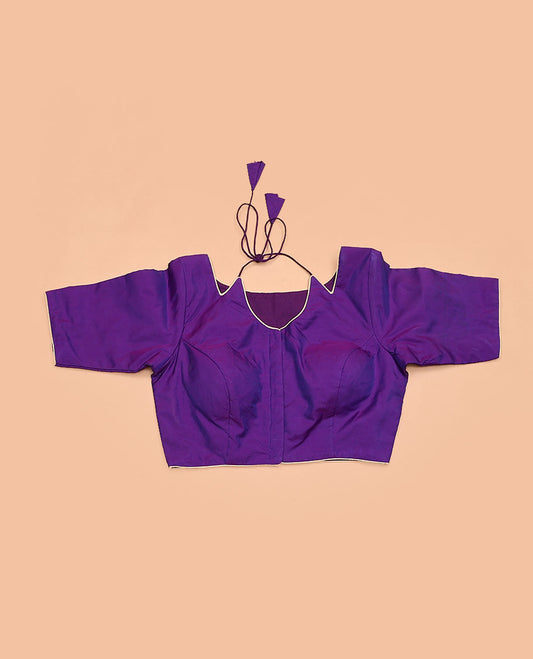 Violet  plain design halter neck tie up elbow sleeve blouse