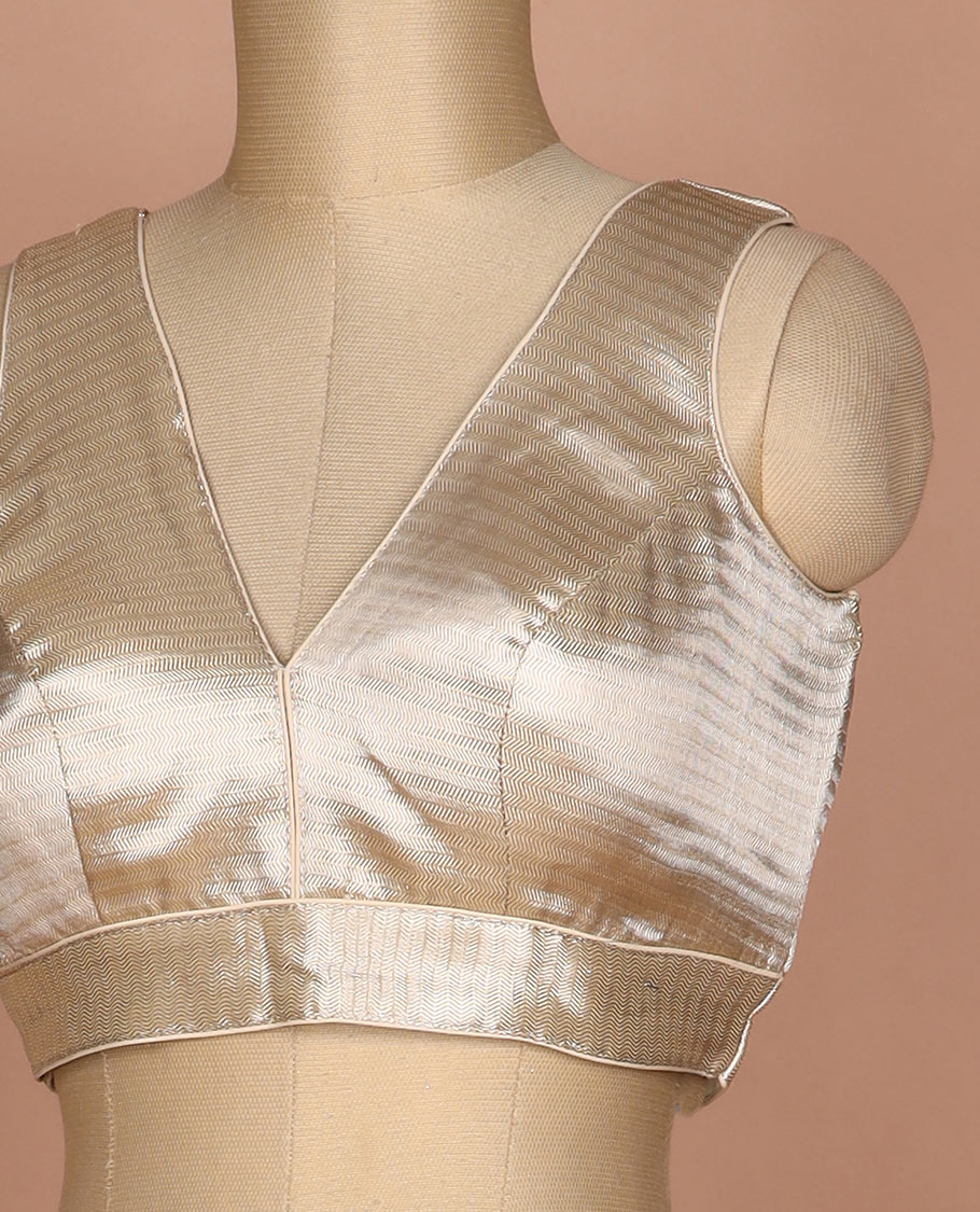 Gold chevron design front and back V-neck sleeveless tissue readymade blouse
