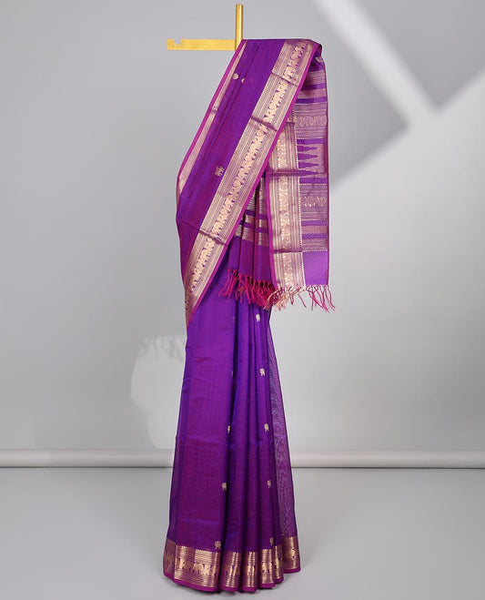 Purple motifs cotton silk saree with self zari design border & intricate zari design pallu