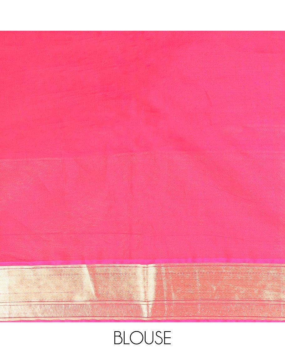 Blue ogee design silk cotton saree with contrast floral design & jacquard design pallu