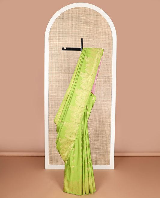 Green buttas soft silk saree with self floral design border & intricate zari design pallu