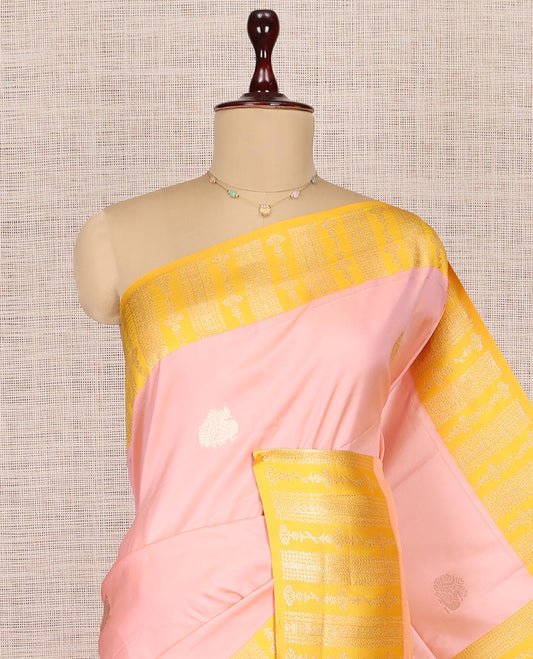 Pink Fancy Soft Silk Saree, Bedecked with Peacock Zari Buttas, Complemented by Contrast Zari Intricate Border, Grand Pallu, and a Contrast Blouse