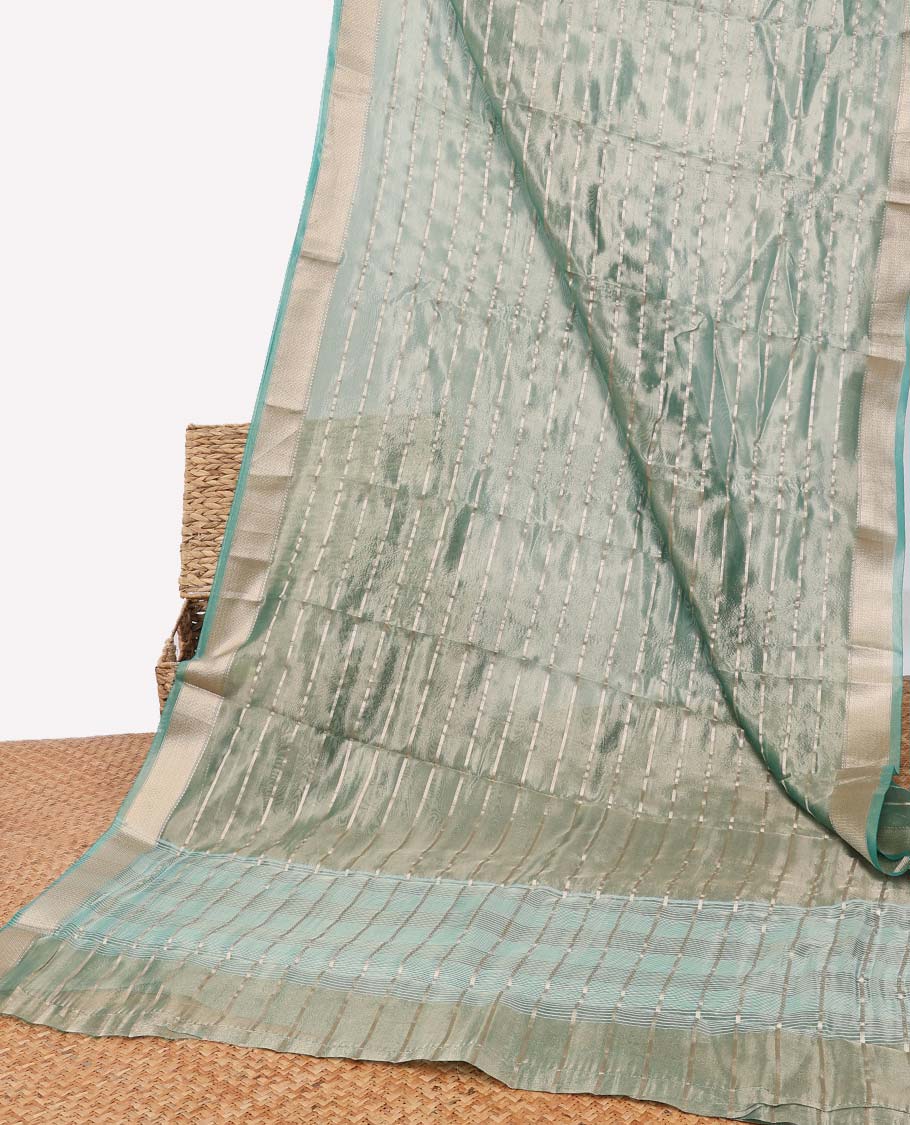 Green striped design with self intricate zari design border